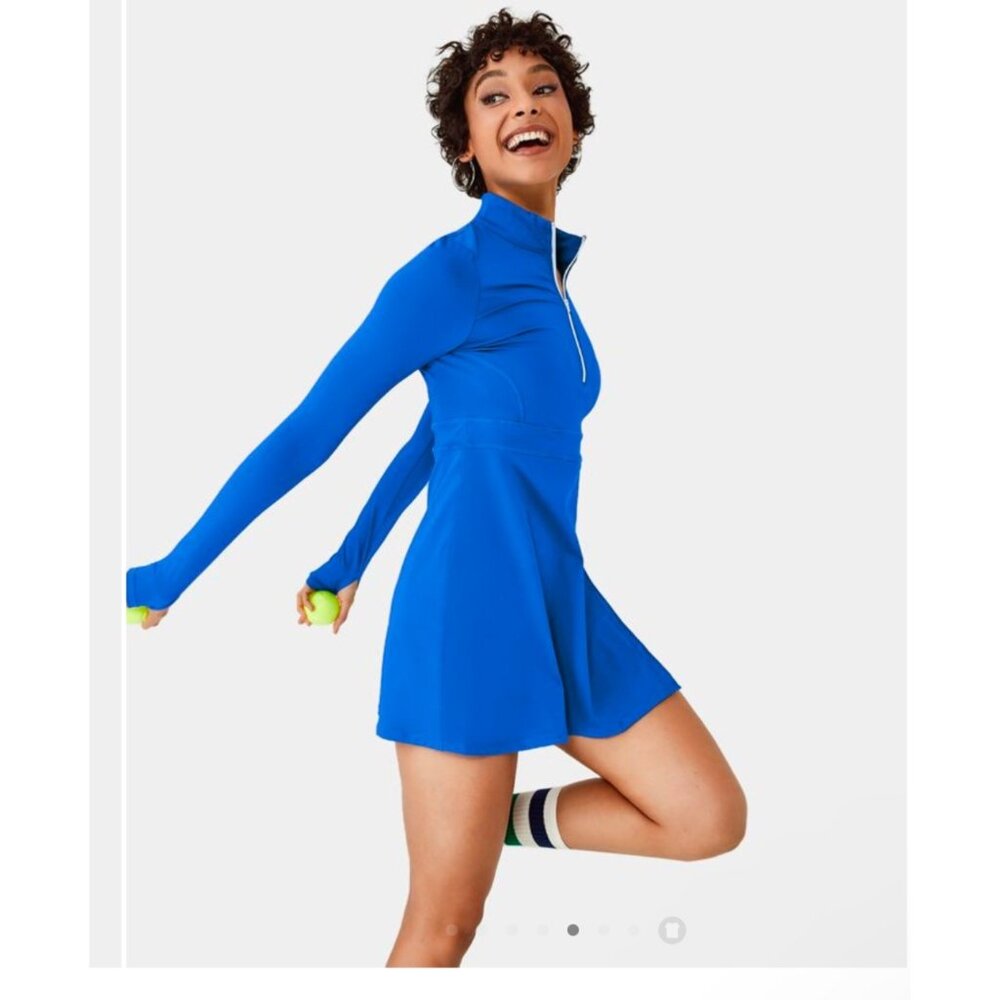 Halalra Womens Blue Long Sleeve Active Dress With Matching Shorts Athleisure L